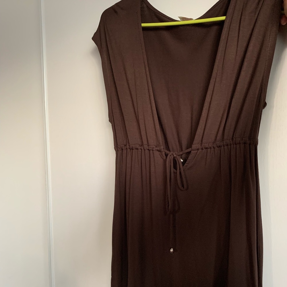 BROWN FRONT-TIE DRESS